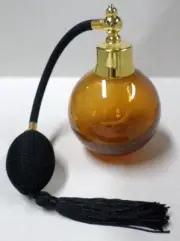 GLASS PERFUME DECANTER WITH ATOMIZER-BROWN / BLACK TASSEL--New