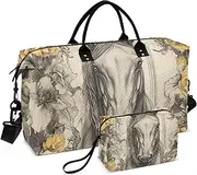 [XYMZR] Large Travel Duffel Bag Horse Floral Cute Sports Tote Gym Bags, Shoulder Weekender Overnight Bags for Women Men, Carry On Luggage with Toiletry Bag, Multi-Colored, Artistic