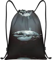 [EdWal] Great White Shark print Drawstring Backpack Drawstring Gym Bags Draw String Bags Backpack for Sports, Gym, Travel