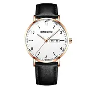 Waterproof Ultra-Thin Quartz Luminous Watch With Starry Design - Black Leather / Rose Gold / White - 30M