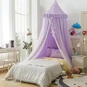 Bed Canopy for Kids, Double Layer Princess Round Dome Girls Dreamy Ruffled Mosquito Net Child Hanging Bedding House Decor Bed Canopies for Nursery Room Crib Child Bed Castle Play Tent Reading Nook