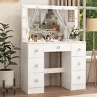 Vanity Desk Dressing Table with Large Make up Mirror 11 LED Bulbs & 7 Drawers