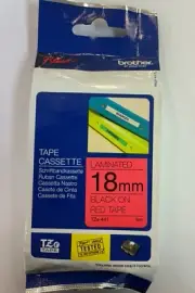 Brother P-Touch TZe-441 18mm Thermal Label Tape Plastic Black on Red 8m