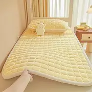 Japanese Futon Mattress, Foldable Floor Mattresses For Sleeping, Soft And Fluffy Student Dormitory Sleeping Mat, Quilted For Full Size Sleeping Bed, Guest Sleeping Mat, Camping Mat(Yellow,39*79in/100*