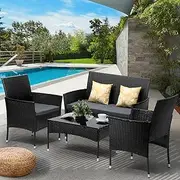 Livsip Outdoor Dining Set Outdoor Furniture Patio Garden Setting Black 4Pcs