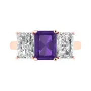 4Ct Emerald Cut Natural Amethyst Solid 14K/18K Gold Engagement Promise Ring