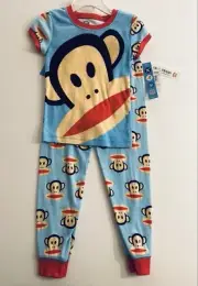 NWT Paul Frank Monkey Boys Unisex 4T Cute 2pc Pajamas Sleepwear 100% Cotton Blue