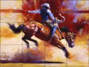 Cowboy Tile Backsplash Julie T Chapman Western Art Ceramic Mural RW-JTC011