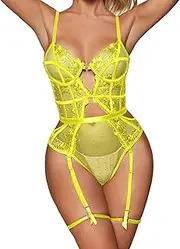 [Generic] Vintage Garter Clips Women's Fun Underwear See Through Lace Sexy Embroidery Hanging Socks Shaped Bodysuit Swimwear Sexy Silk Lingerie Dresses for Women