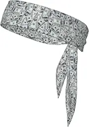 [YANYU] Funny Dollar Money Print Sports Head Tie Sweat Wicking Head Tie Quick Dry Adjustable for Men and Women