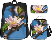 Pink Almond Blossom Backpack With Lunch Box And Pencil Case 3 In,Kawaii Backpacks With Lunch Bag Matching Combo