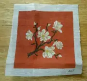 Coral Rust Magnolia Branch Flowers Hand Painted Needle Point Canvas Only