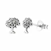 Oxidized 925 Sterling Silver Tree of Life Ear Studs Earrings