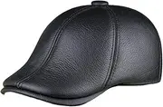 [seemehappy] Genuine Leather Duckbill Cap Detective Hat Flat Beret Hat for Men Solid Black