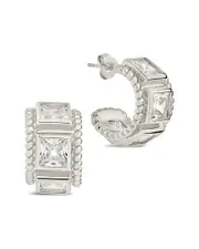 Sterling Forever CZ Cassia Huggie Hoops
