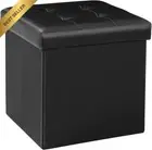 Faux Leather Storage Ottoman, Foldable Cube Footrest, 38x38x38cm Black