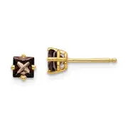 14k Yellow Gold 4mm Square Smok Yellow Gold Quartz Earrings