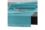 Cotton Ribbed Table Runner Aqua by Hoydu