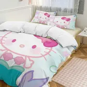 v407 Hello Kitty 3-Piece Twin Bed Set - Includes 1 Single Comforter And 2 Pillowcases Bedding - Fade Resistant Microfiber - Hello Kitty io407