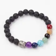 Lava Buddha Yoga Reiki Infuse Beaded Stretch Bracelet 7 Chakra Healing Gemstones