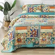 Quilt Queen Size 3 Piece Cotton Lightweight Soft Bedspread Coverlet for All Season Full/Queen European Floral Pattern (1 Quilt, 2 Pillow Shams) (Color : A, Size : 250x230cm-50x70cm x2)