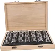 GARIOUANS Wooden Coin Collection Box Storage Holder for Up to Capsules with Rings Secure Closure Coin Display Case for Collectors
