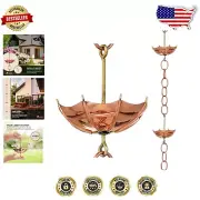 Durable 8-1/2 Feet Copper Rain Chain with Easy Installation Gutter Clip