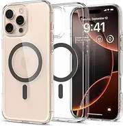[Spigen] Ultra Hybrid MagFit for iPhone 16 Pro Max Case, Compatible with MagSafe Magnetic Ring, Air Cushion Bumper Technology Hard PC Back Raised Edges Cover - Clear Case/Graphite Ring