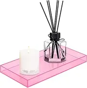 ROYALITA Acrylic Tray Bathroom Tray for Countertop, Guest Towel Holder Tray for Napkin Perfume Jewelry Makeup, Sink Vanity Trays for Soap Dispenser, Aromatherapy, Cup & Candle, Pink