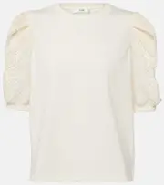 [Frame] Frame Frankie lace-trimmed cotton jersey top AU 12 neutrals