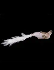 Taupe and White Bird Christmas Tree Clip with Feathered Tail 57cm