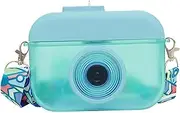 Water Bottle with Straw, 13.5Oz Camera Water Bottle Leak-Proof Cute BPA Free with Adjustable Shoulder Strap for School Camping Sports Blue, Camera, Girls Wate
