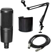 Audio-Technica AT2020 Mic Set with XLR Cable Arm Stand Pop Filter – Japan