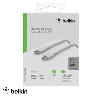 【Belkin】貝爾金 USB-C to USB-C 編織傳輸線暨充電線 1公尺 type-C/ 白色