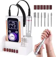 Portable Nail Drill File Electric 45000RPM Rechargeable DIY Nail Drill Kit with Large LCD Screen Led Indicator Cordless with Bits & Base for Gel Nail Manicure and Pedicure Reflective Body etc