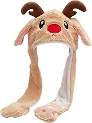 Moving Ear Fluffy Free Size Christmas Hat - Cute Cartoon Crazy Thermal Festive Winter With Moving Ears - Funny for Kids, Adults, Santa