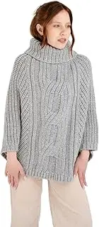 [SAOL] 100% Merino Wool Cable Knit Ladies Poncho Sweater