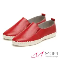 在飛比找momo購物網優惠-【MOM】百搭經典素色舒適機能軟底真皮懶人休閒鞋(紅)