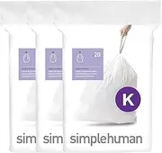 simplehuman Code K Custom Fit Drawstring Rubbish Bags, 35-45 Liter / 9-12 Gallon, White, 60 Count
