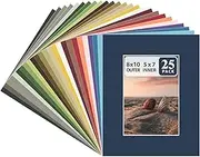 Golden State Art Pack of 25 Acid-Free Mixed Colors Pre-Cut 8x10 Picture Mat for 5x7 Photo with White Core Bevel Cut Frame Mattes