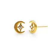 Mini Moon and Star Stud Earrings with Cubic Zirconia in 9kt Yellow Gold