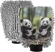 XYMZR Panda Guitar Cute Absorbent Microfiber Car Wash Mitt, Funny Cute Anime Scratch Free for Cars Cleaning, Home Cleaning Mitts, 2 Pack, 10.24” L x 7.09” W