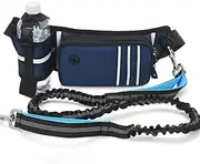 Hands Free Dog Leash with Waist Bag – Dual Handle Bungee Leash with Reflective Stitching, Zipper Pouch & Poop Bag Dispenser, Adjustable Waist Belt for Walking, Running, Hiking