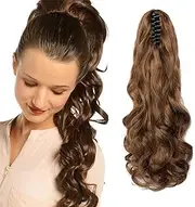 Hairpiece Braid Hair Extensions Ponytail Clip-in Ponytail Extensions Claw Ponytail Hair Extensions Like Real Hair Wavy Curly 18 Inches Golden Brown