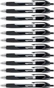 AmazonBasics Retractable Gel Ink Pens - Fine Point Pen, Black, 12-Pack