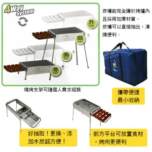 【Treewalker露遊】立式(有木板)不銹鋼烤爐｜炭烤 烤肉架 高度可調整 露營 野炊 附收納袋