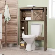 CostwayOver The Toilet Storage Cabinet with Sliding Barn Door and Shelves-Brown