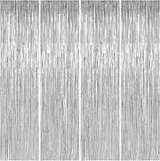 4 Pack Silver Tinsel Foil Fringe Curtains Backdrop Party Decorations, Shimmer Silver Streamer Backdrop Curtains Photographic Studio Photo Backgrounds for Birthday Wedding Christmas