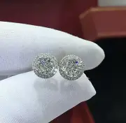 4 Ct Round Cut FL/D Lab Created Halo Stud Earrings 14k White Gold 8mm Push Back