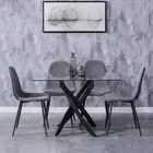 GOLDFAN Tempered Glass Dining Table with Metal Legs, Modern Rectangular Kitchen